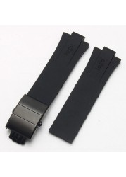 Silicone rubber watch strap, convex front 24 x 11, for ORIS AQUIS, diving watch, water resistant, folding buckle