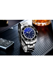 Men's automatic self-wind mechanical stainless steel strap gold silver gradient black blue dial date business watch