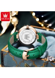 OLEVS Quartz High Quality Women's Wristwatch Waterproof Corium Strap Watches Fashion For Women Green Diamond Watch