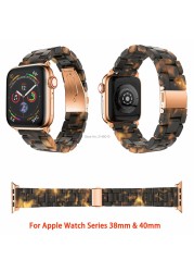 Replacement Resin Tortoise Shell Lines Watch Strap Bracelet For Apple Watch Series 5/4/3/2/1 42mm 44mm 38 and 40mm Leopard Print