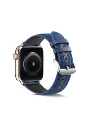 Fashion Denim Bands for Apple Watch Series 6 5 4 3 2 SE 40 44mm Strap for Iwatch 38 42mm Buckle Leather Watches