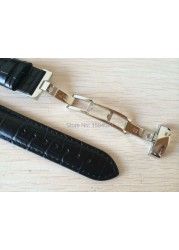 19mm (Buckle18mm) PRC200 T17 T41 T461 High Quality Silver Butterfly Buckle + Black Genuine Leather Watch Bands Strap