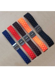 Basic 16mm, 18mm, 20mm, 22mm, 24mm 5 colors new silicone rubber watch strap band deployment buckle waterproof black watchband