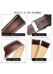 Retro Cowhide Watch Strap 20mm 22mm Red Brown Dark Coffee Half Arc Deformed Oil Wax Genuine Leather Strap Watchband Replacement Strap