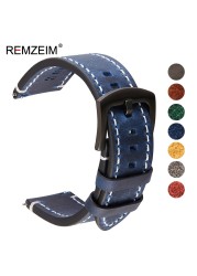 Remz Plaid - Genuine Leather Watch Band for Men and Women, Black, Blue, Gray, Brown, Cowhide, 18mm, 20mm, 22mm, 24mm