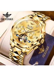 OUPINK Men's Watch 40mm Gold Men Mechanical Watches 50M Waterproof Top Brand Sapphire Glass Stainless Steel Business 142857