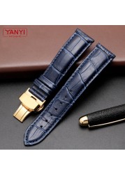 Genuine Leather Bracelet Dark Blue Watch Strap Butterfly Clasp Watchband Size In 16mm 18mm 20mm 21 22mm 23mm Watch Band