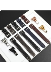 21mm 22mm Genuine Cowhide Leather Watchband with Stud for IWC Pilot PORTOFINO Portuguese Watch Strap Folding Buckle Accessories