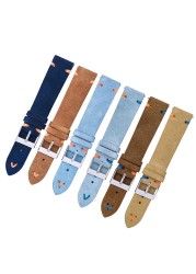 Suede Watch Straps, 18mm, 20mm, Hand-stitched, Beige, Green, Blue, Suede, for Men and Women, Quick Release