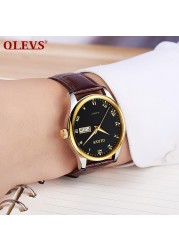 OLEVS Top Brand Classic Men's Quartz Watch Water Resistant Leather Strap Business Popular Casual Men's Watch Date Clock