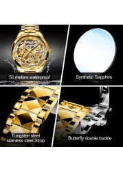 OUPINKE Watches For Men Skeleton Automatic Mechanical Watch Self Winding Sapphire Crystal Luxury Dress Tungsten Steel Water Resistant