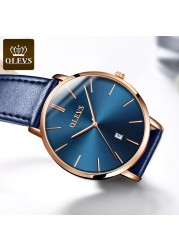 OLEVS Ultra-thin Men Watches Top Brand Fashion Casual Luxury Genuine Leather Japan Quartz Waterproof Wristwatch for Male