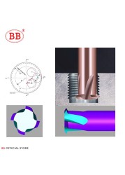 BB 1 Teeth Thread Milling Cutter Tungsten Carbide CNC Steel Machining Aluminum 60 Degree M1.2 M1.6 M2 M2.5 M3 M4 M5 M6 M8