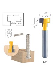 2pcs 1/4" Shank Keyhole Router Bit Set T-Slot Milling Cutter Hex Bolt Key Hole Bits for Wood Woodworking Tools