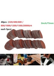 40pcs/set 3 inch 75mm sanding discs hook loop sandpaper abrasive sand sheets 320/400/600/800/1000/1200/1500/2000 grit