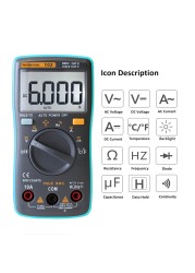 Richmeter RM102 Multifunctional Digital Multimeter AC/DC Voltage Current Tongs Resistance Diode Capacitance Temperature Meter