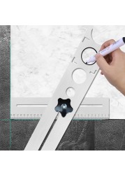 Stainless Steel Ceramic Locator Hole Ruler Adjustable Punching Hand Tool for Home Decorated Work Multifunction Ruler