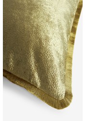 Collection Luxe Textured Velvet Fringe Cushion With Feather Pad