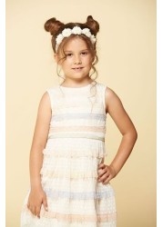 Amelia Rose Cream Multi-coloured Lace Trim Party Dress