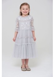 Amelia Rose Grey Embroidered Dress