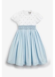 Trotters London Blue Rose Hand Smocked Dress