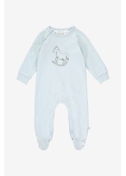 The Little Tailor Blue Chest Print Rocking Horse Sleepsuit