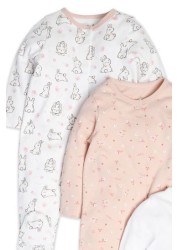 M&Co Pink Bunny Sleepsuits 3 Pack