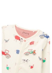 Joules Newborn Boys White Ziggy Cotton Printed Babygrow