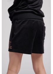 Juicy Couture Black Diamante Velour Shorts