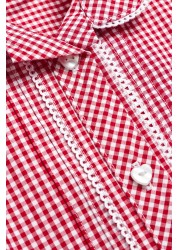 Button Front Lace Gingham School Dress (3-14yrs)