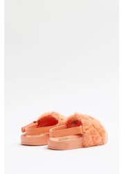 River Island Orange Light Quilted Faux Fur Cleated Sliders