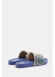 River Island Green Ob Rv Varsity Monogram Sliders