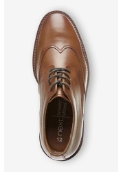 Leather Lace-Up Wing Cap Shoes