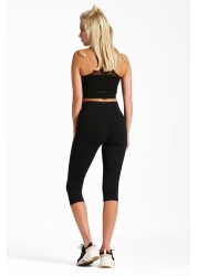 Pineapple Black Band High Waisted Crop Leggings