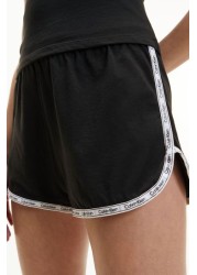 Calvin Klein Womens Black Ore Logo Tape High Waist Runner Shorts