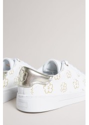 Ted Baker Taliy White Gold Magnolia Flower Cupsole Trainers