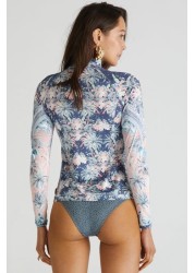 Aqua Blu Floral Haylay Rash Guard