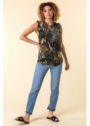 Roman Frill Detail Tropical Print Top