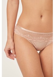 Microfibre And Lace Knickers Thong