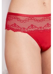 Microfibre And Lace Knickers Thong