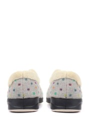 Pavers Ladies Grey Wide Fit Polka Dot Slippers