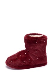 Pour Moi Pearl Trim Faux Fur Bootie Slipper