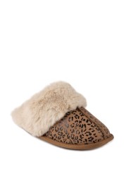 Totes Isotoner Ladies Real Suede Mule with Fur Cuff