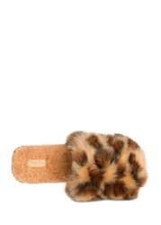 Totes Ladies Faux Fur Animal Double Strap Slider Slippers