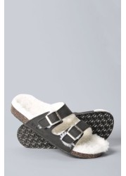 Animal Black Warm Lined Sliders