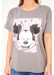 Brand Threads Ladies Official Disney Mickey Mouse BCI Cotton Charcoal T-Shirt Sizes XS-XL