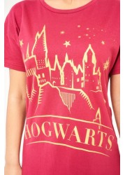 Brand Threads Ladies Official Harry Potter Hogwarts BCI Cotton Red Nightdress Sizes XS-XL