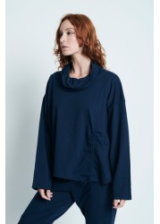 Elle Navy	Blue Loungewear Tie Detail Asymmetric Long Sleeve Top