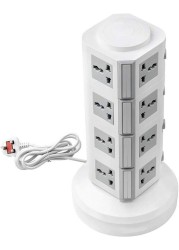 4 Layers Extension Outlet With 2 USB Ports, Universal Vertical Multi Socket, 2.8M Cord and UK-Plug Multi Charging Station (Gray)