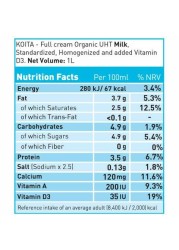 حليب بقري عضوي من كويتا ، فيتامين أ ود 3 ، 1 لتر